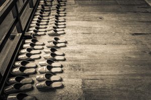 Neat Rows of Buddhist Monk Slippers, Kyoto, Japan